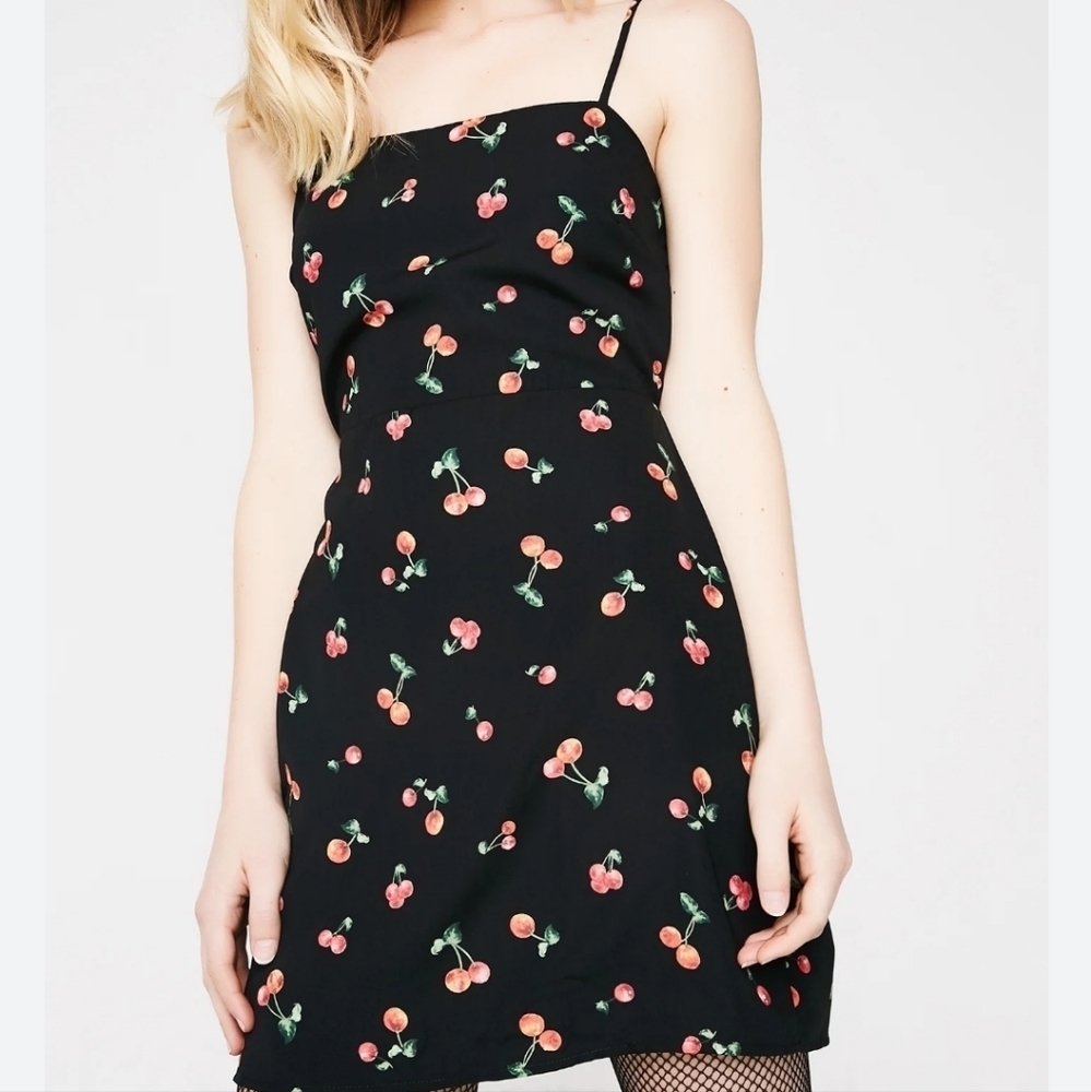 Dress Forum Black Mini Dress with Cherry Design
